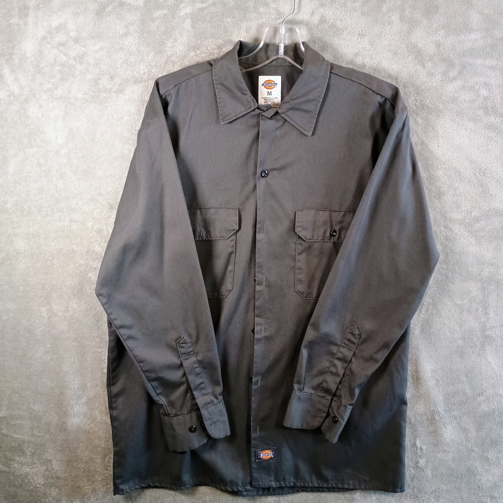 Dickies Men's Size Medium Dark Gray Button Up Mechanic Skater Punk Poser Shirt